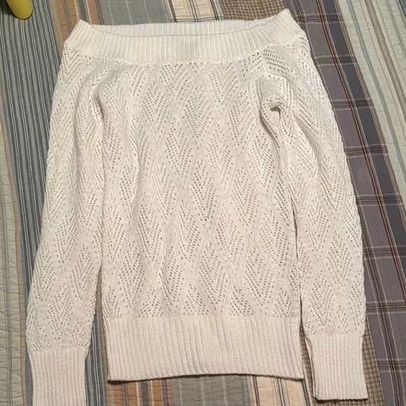 White Off-the-Shoulder Cable Knit Sweater - Picture 1 of 1